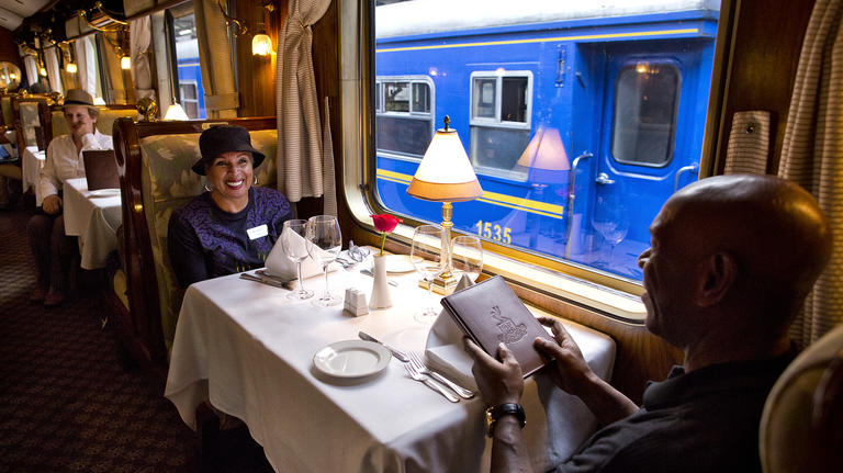 Dining on the Hiram Bingham train, Peru