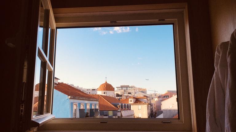 View of Lisbon out of window.